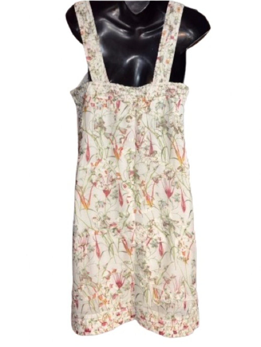 Max Studio floral print dress vintage ecru, green red floral print ruffled large - Picture 8 of 16